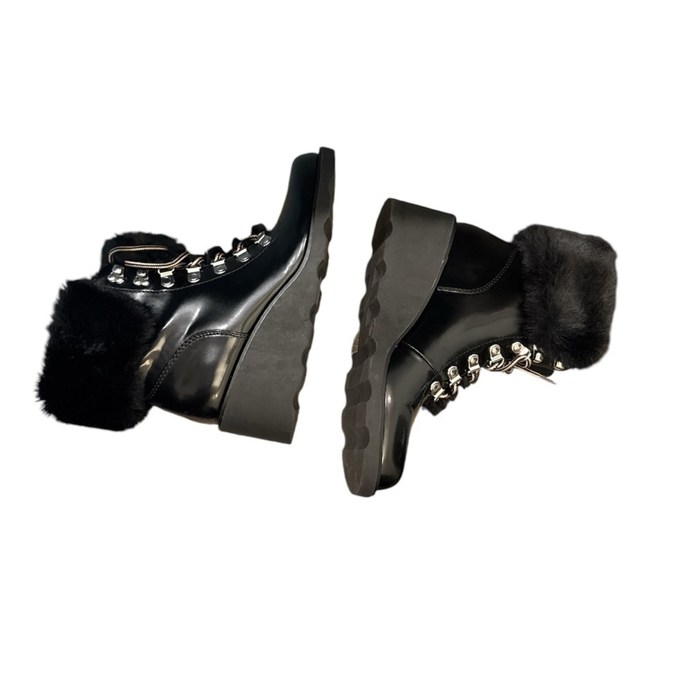 I.N.C. International Concepts Faux Fur Black Laceup Wedges